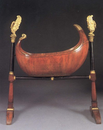 Work: 19th Century AUSTRIAN Biedermeier Black Walnut, Ebonized and Parcel-Gilt Cradle
