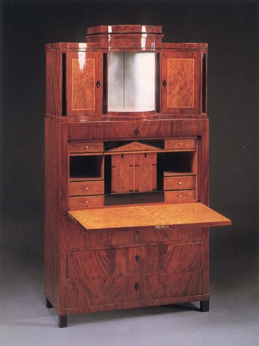 19th Century AUSTRIAN Biedermeier Mahogany, Fruitwood and Burl Walnut Fall-Front SecrÃ©taire