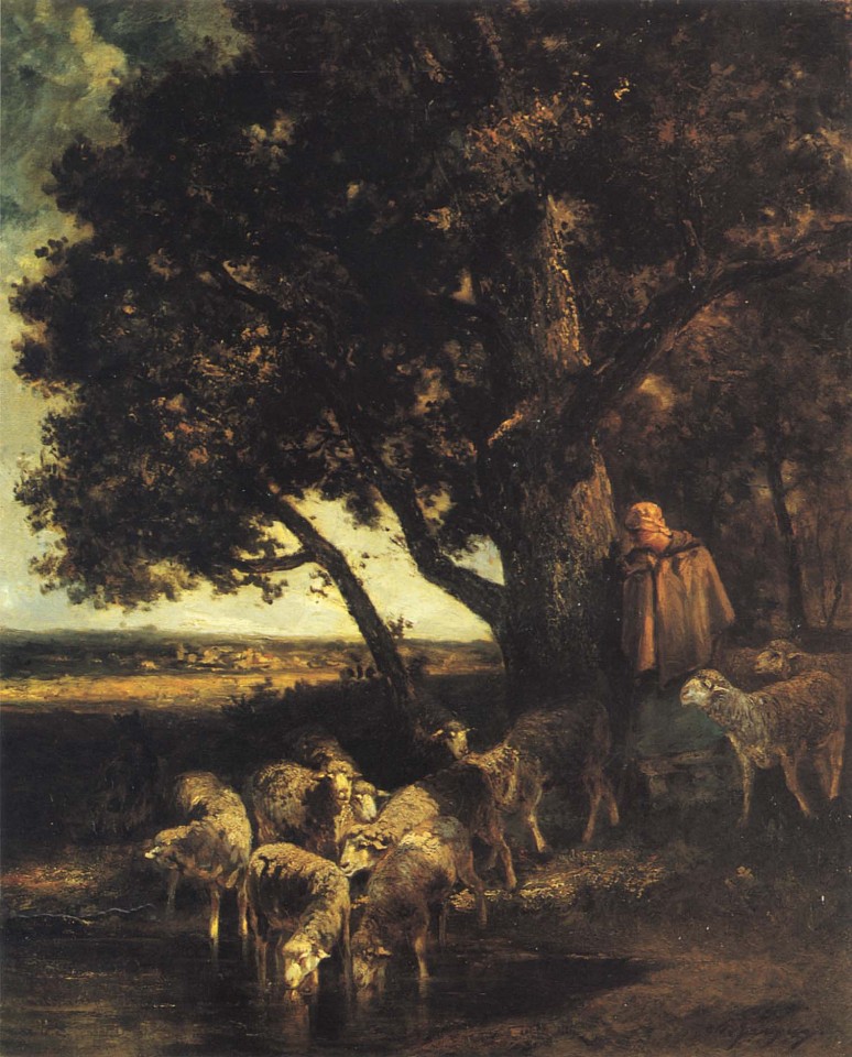Charles Emile Jacque, A Shepherdess and her Flock by a Pool, 1870-73
Oil on canvas, 32 x 26 in. (81.3 x 66 cm)
JAC-004-PA
$45,000