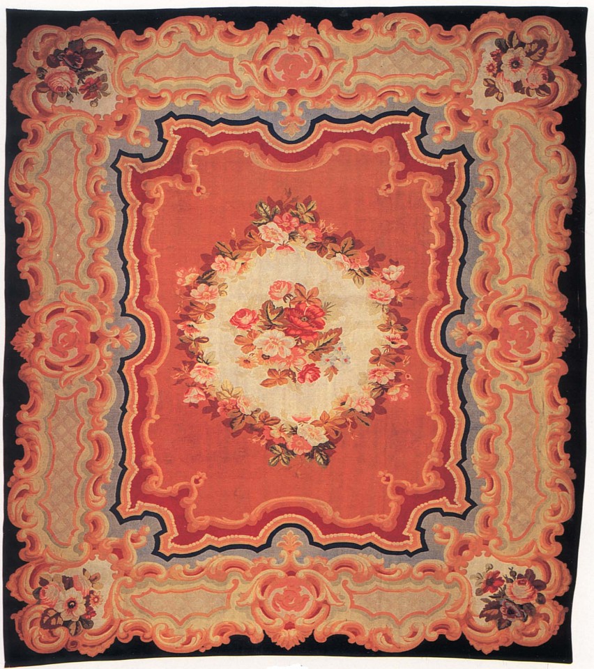 19th Century FRENCH, Aubusson Carpet, France, ca. 1875-1900
Wool, 125 1/4 x 144 1/8 in. (318 x 366 cm)
FRE-007
16,000